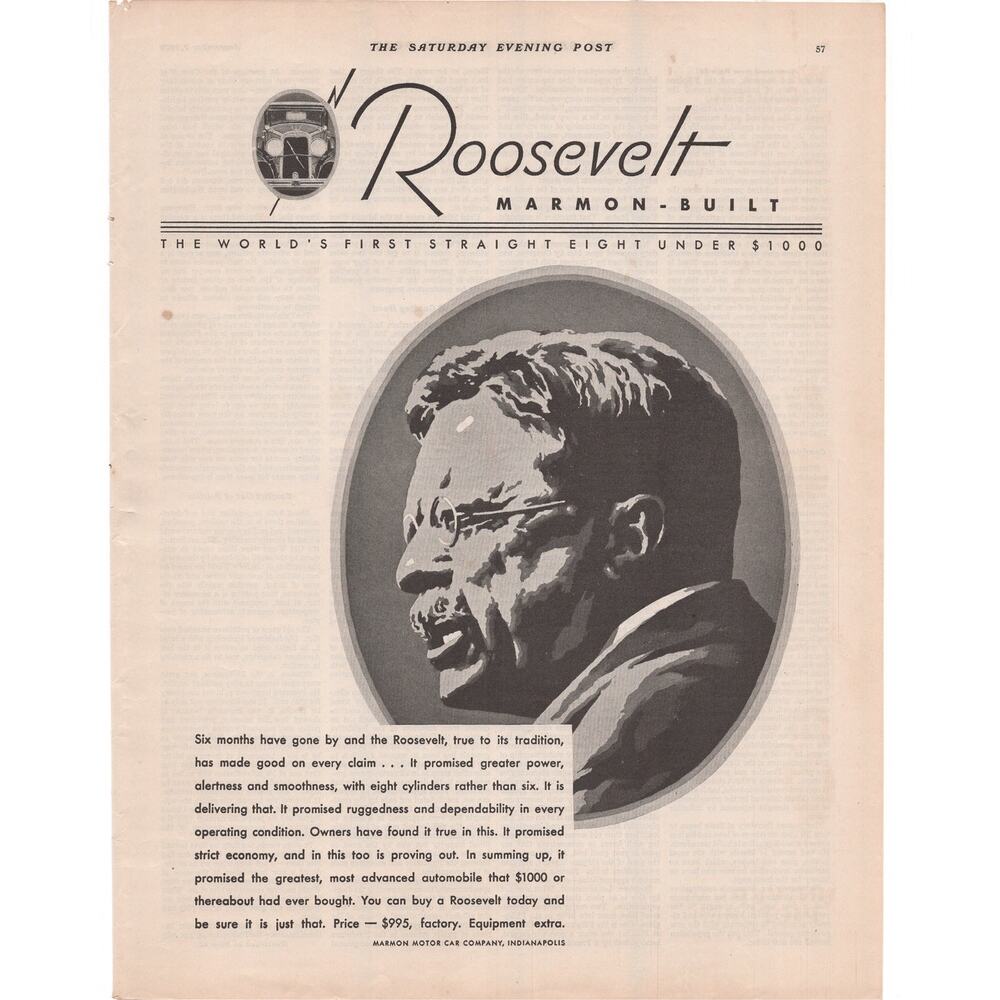Marmon Roosevelt Automobile Magazine Advertisement 1929 Vintage Car Automobilia